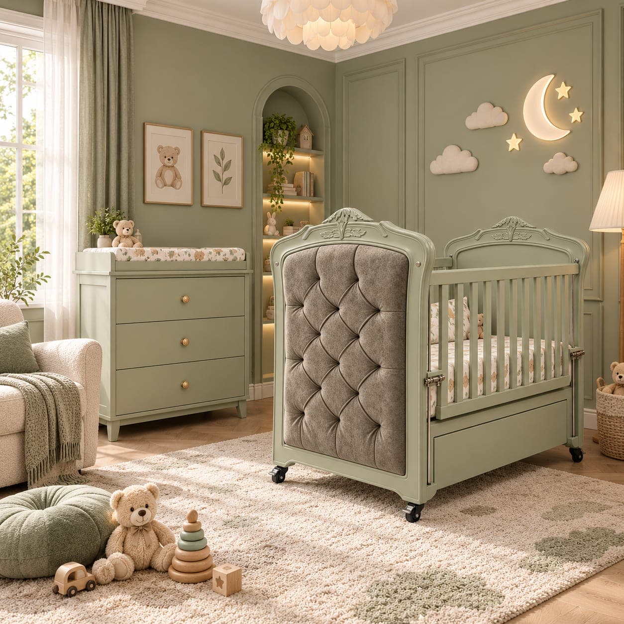 Sage Royal Upholstered Cot - Main Display Photo