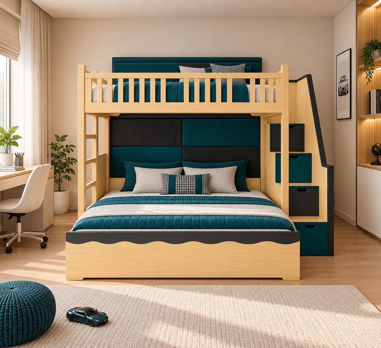Modern Teal Storage Bunk Bed - Main Display Photo
