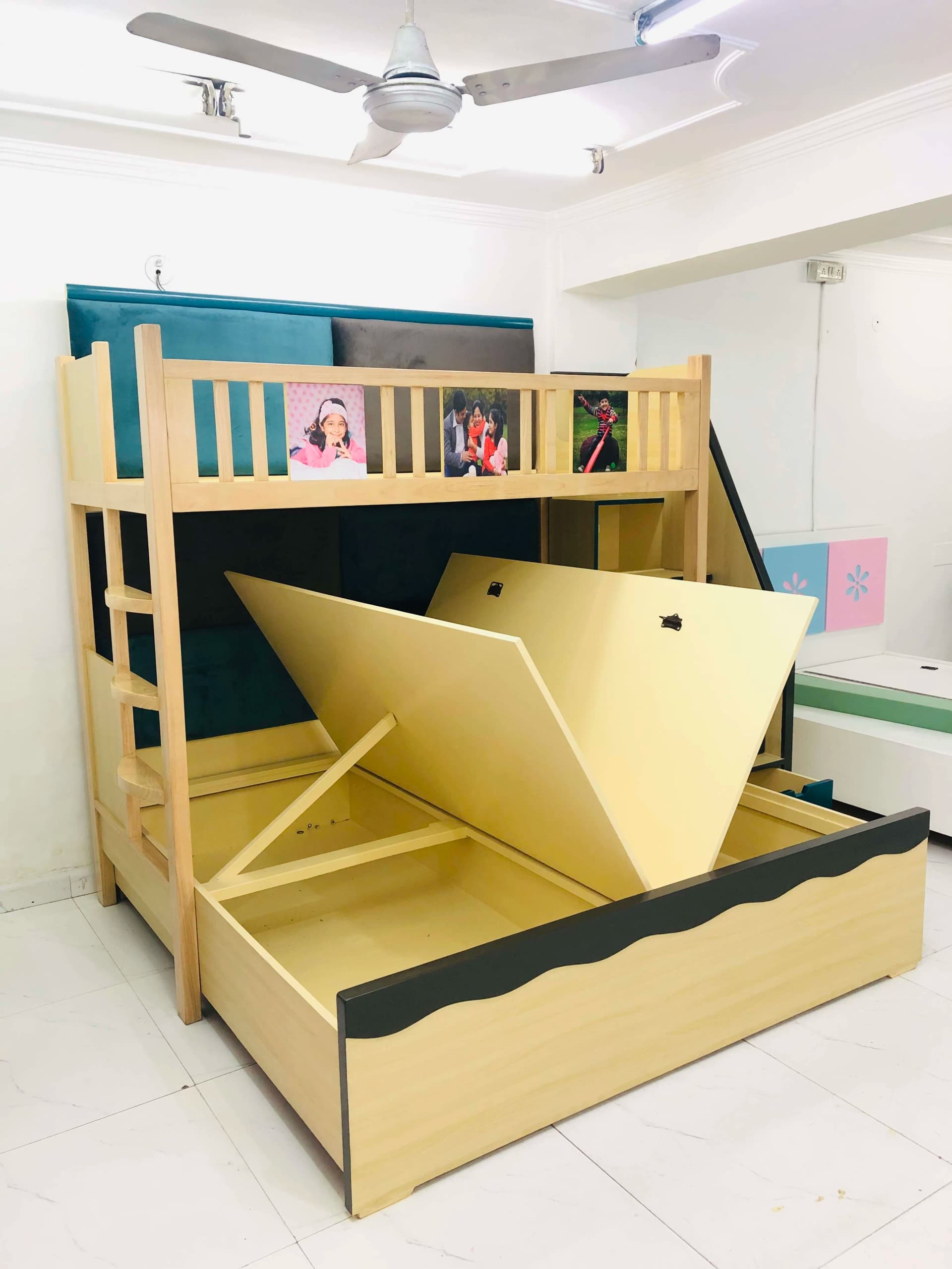 Modern Teal Storage Bunk Bed - View 2
