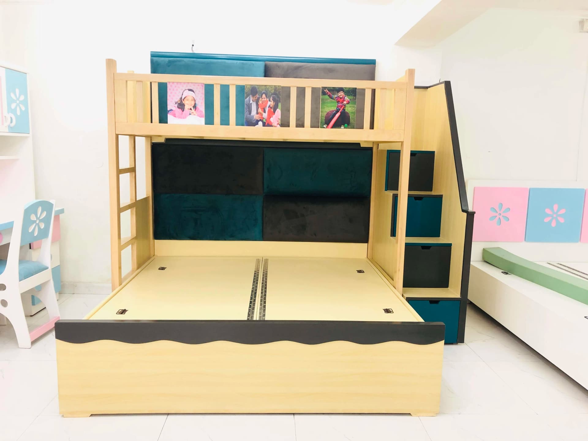 Modern Teal Storage Bunk Bed - View 3