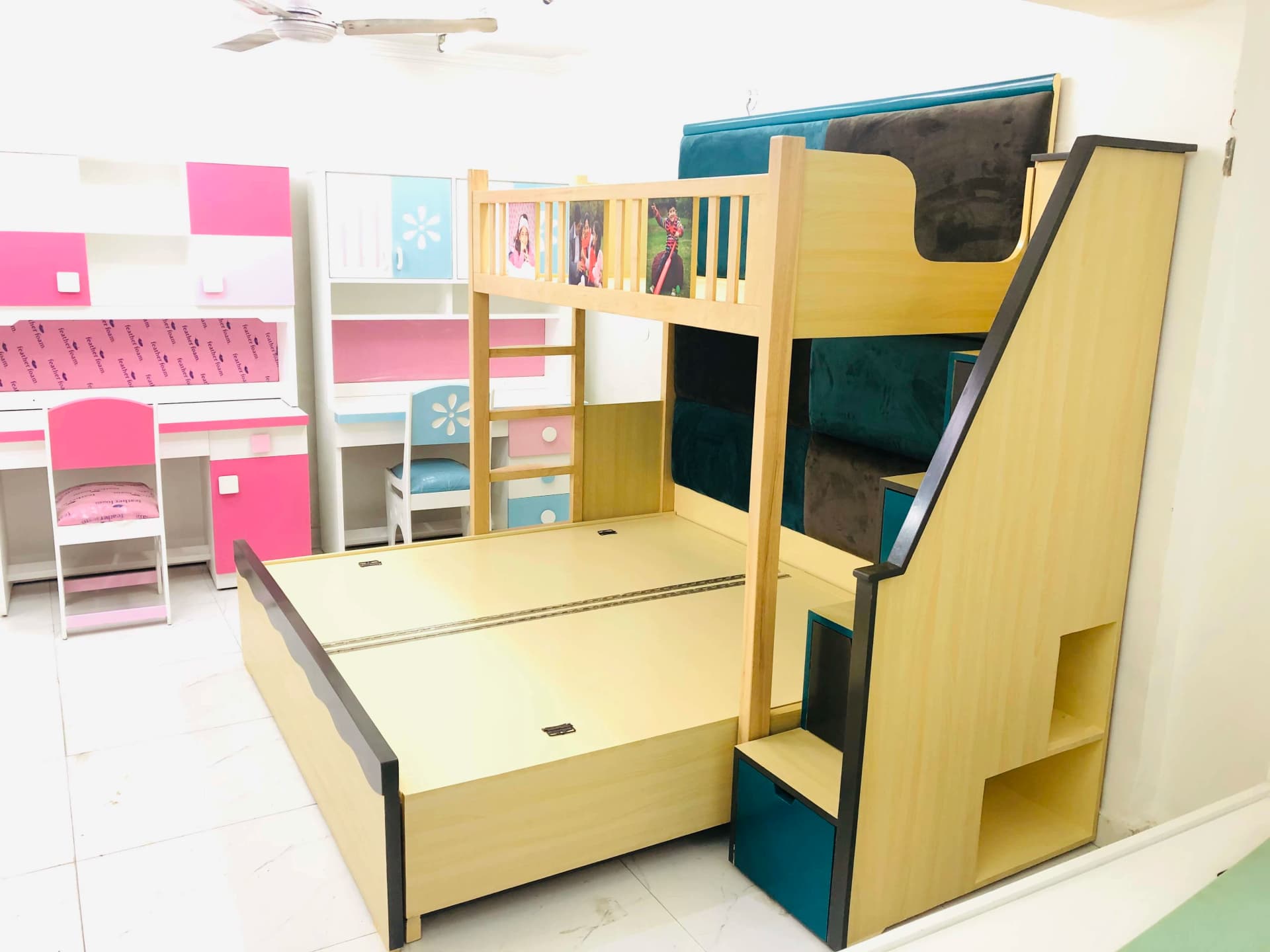 Modern Teal Storage Bunk Bed - View 4
