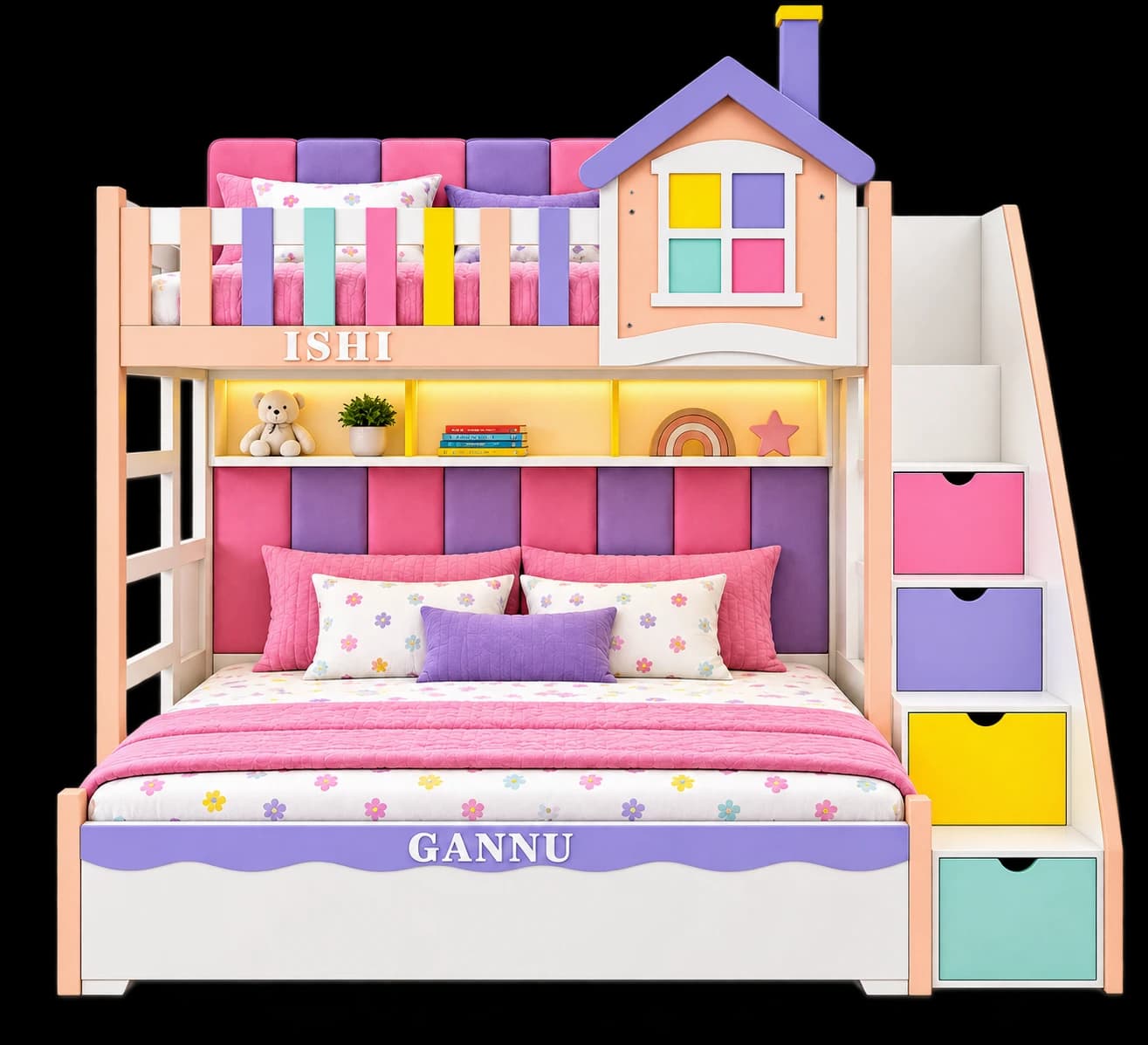 Pastel House Storage Bunk Bed