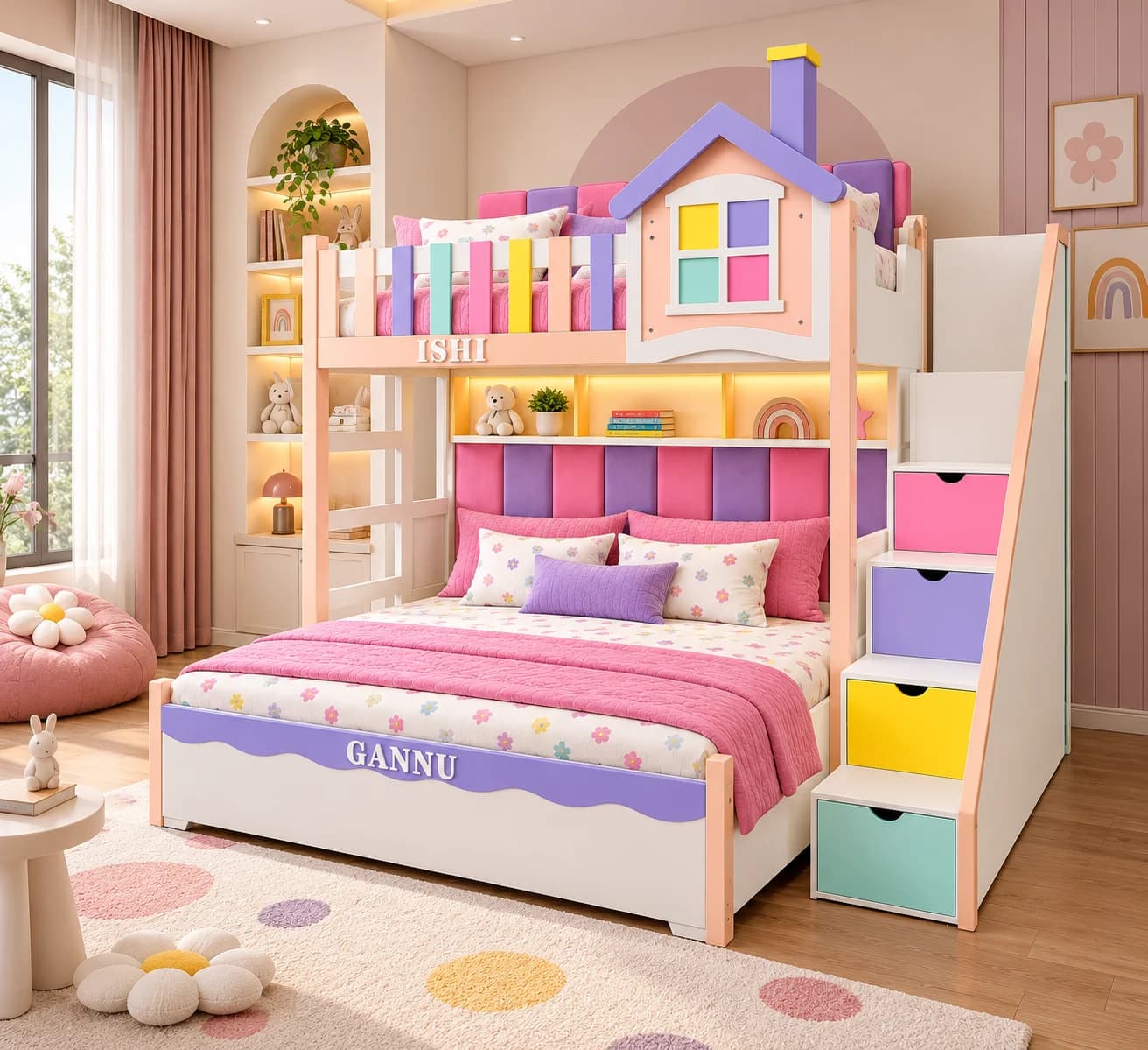 Pastel House Storage Bunk Bed - Main Display Photo