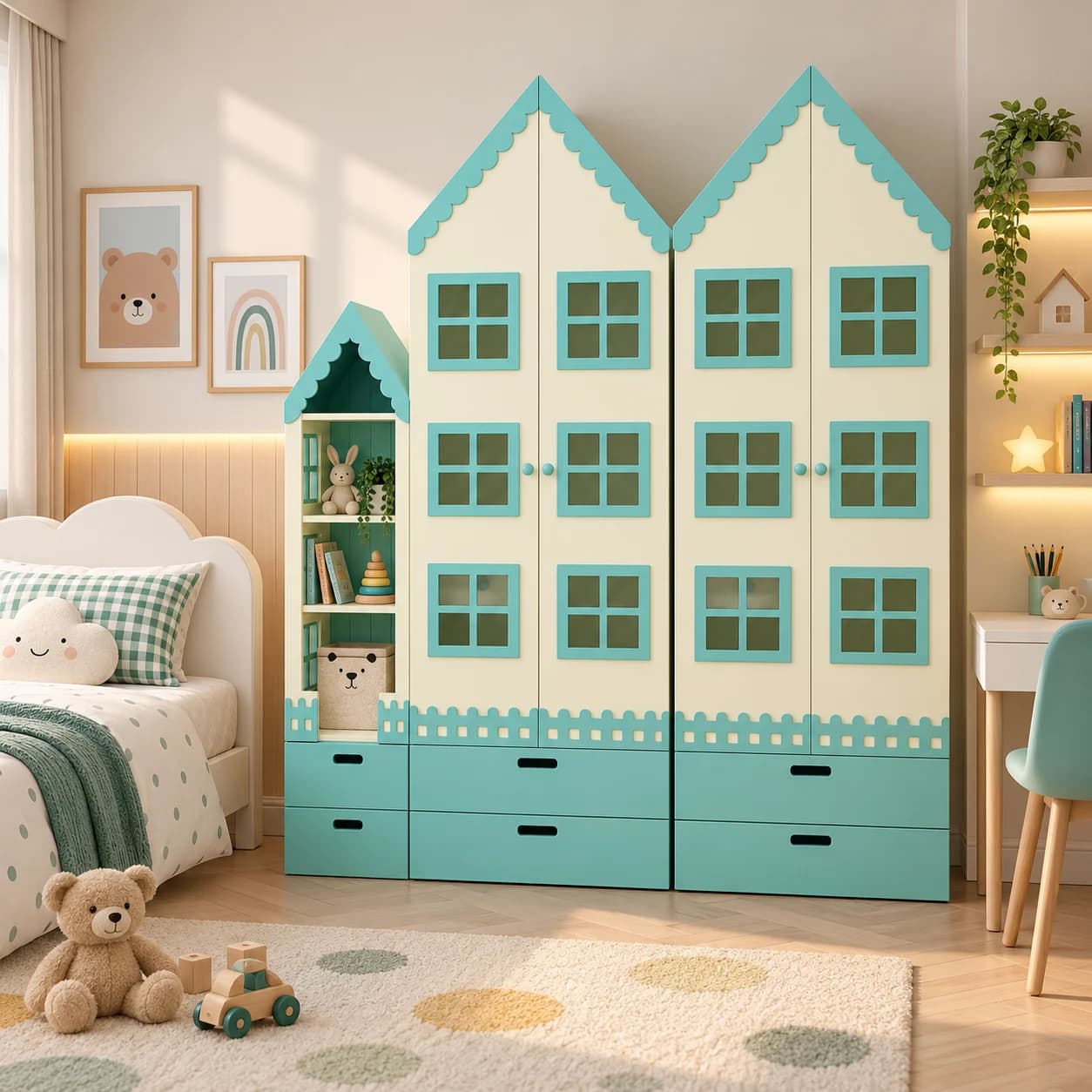 Pastel Aqua Dollhouse Wardrobe - Main Display Photo