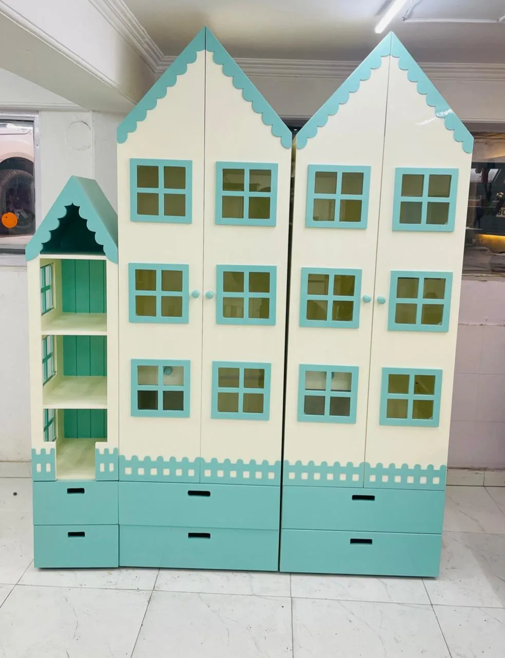 Pastel Aqua Dollhouse Wardrobe - View 2