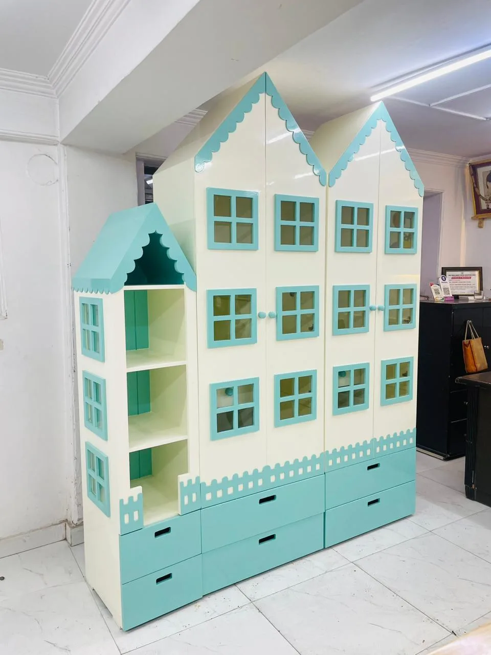 Pastel Aqua Dollhouse Wardrobe - View 3